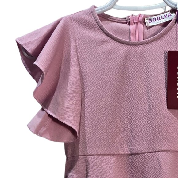 NWT Girl's Rose Pink Textured Knit Tiered Flutter Sleeve Ruffle A-Line Dress 4T - Picture 3 of 5